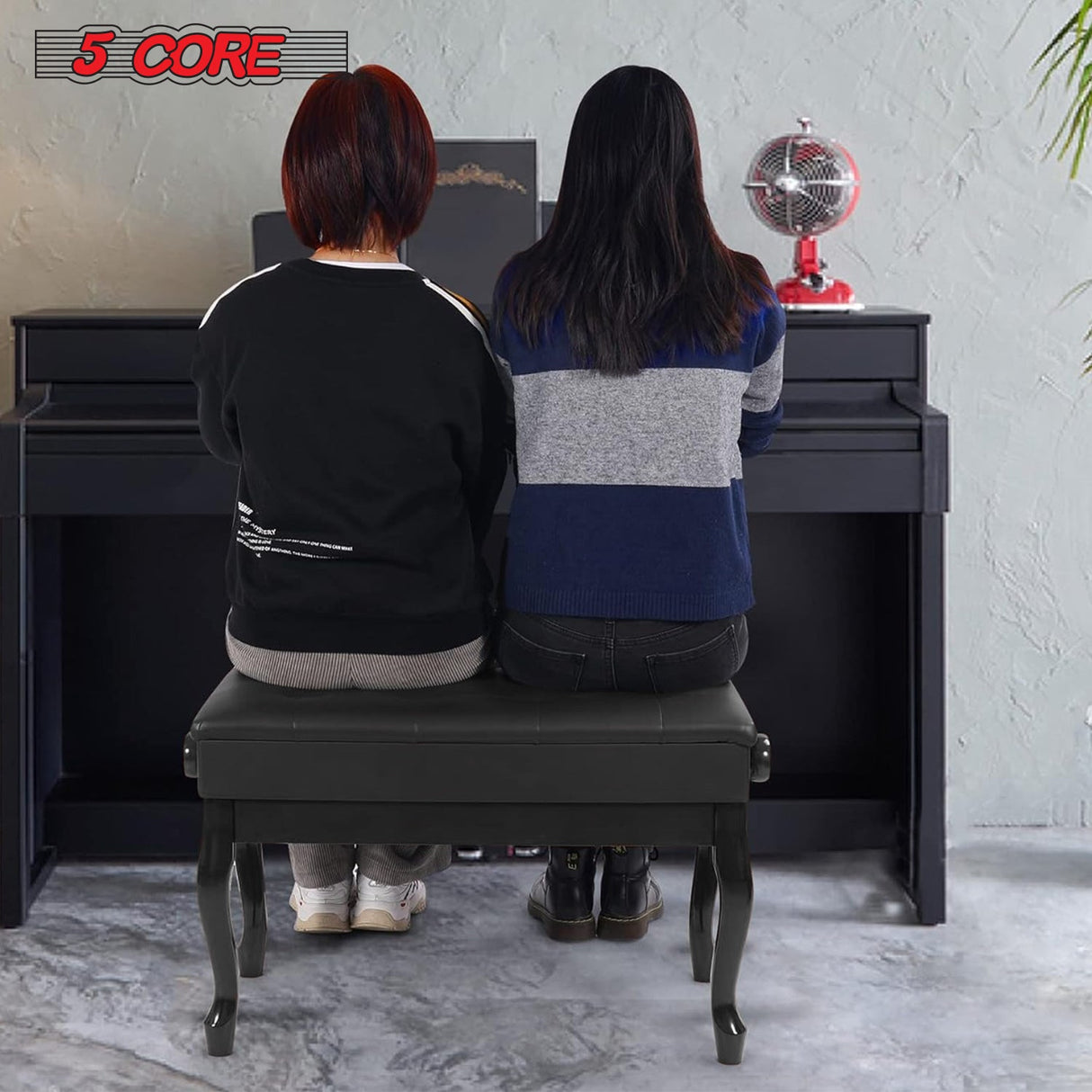 5 Core Piano Bench Wooden Height Adjustable Stool Heavy Duty Keyboard Seat with Storage BLACK