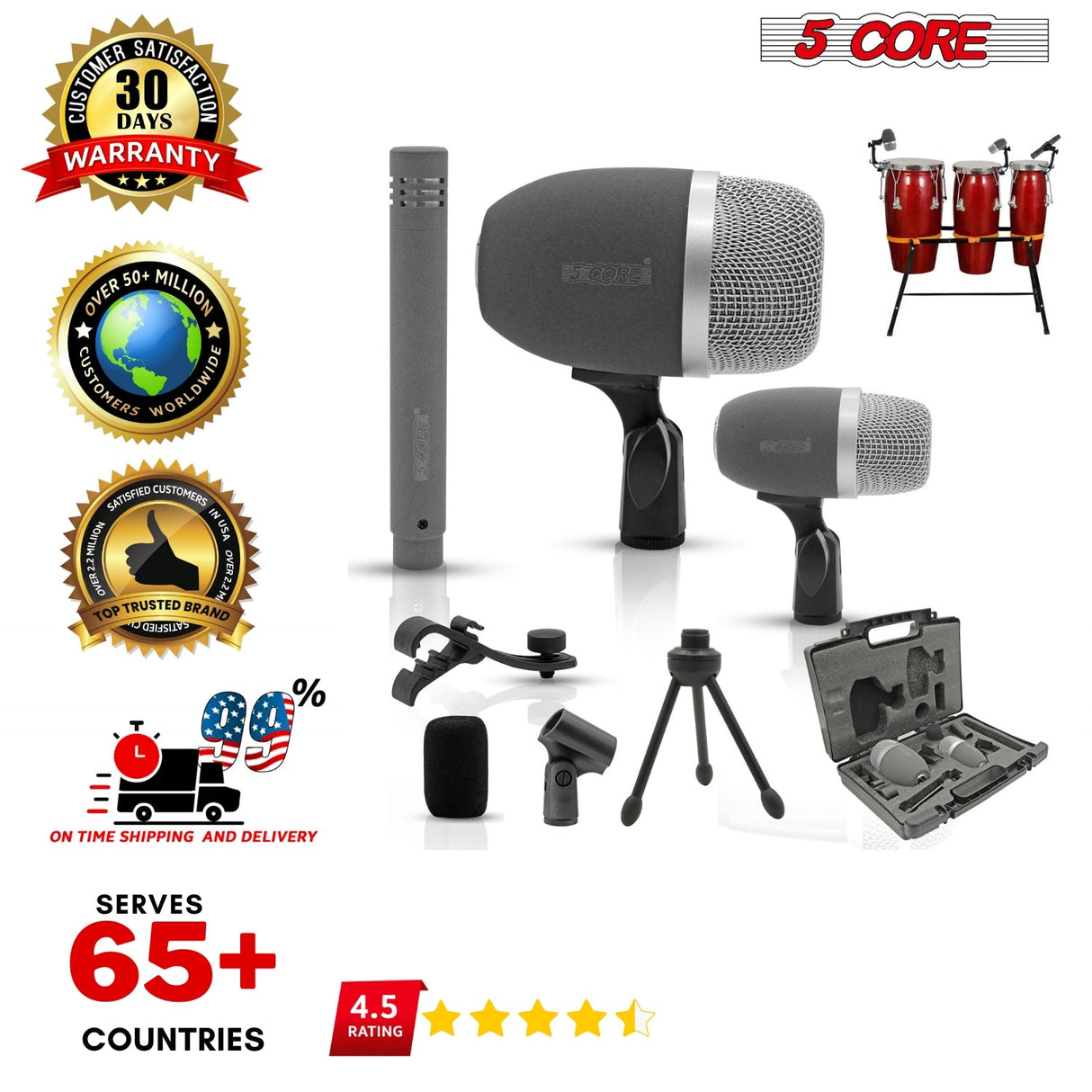 5Core Conga Mic Snare Tom Microphone Drum Kit Condenser XLR Instrument Mics XP