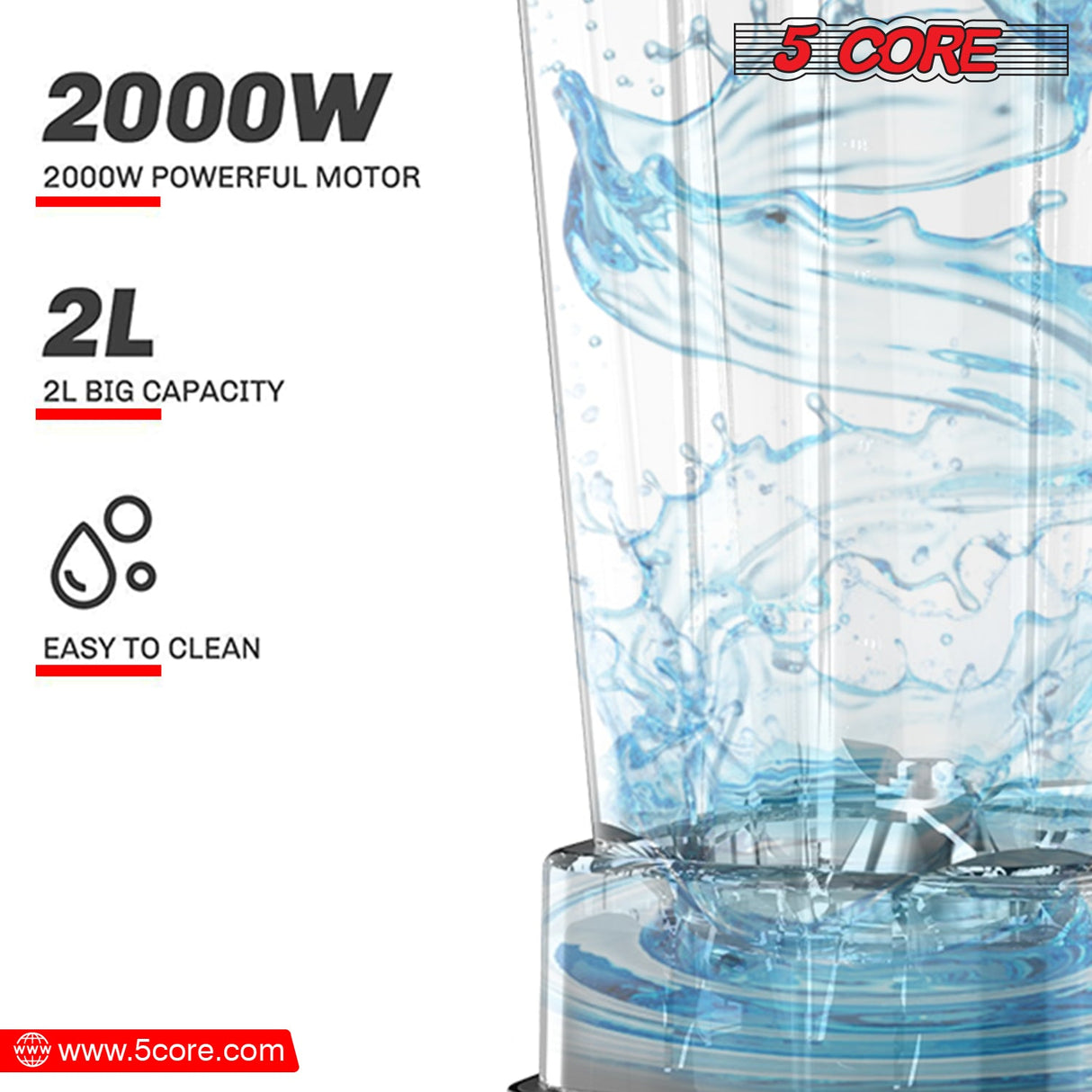 5Core Juicer Blender Machines 2000W Countertop Kitchen Smoothie Maker w 68oz Jar