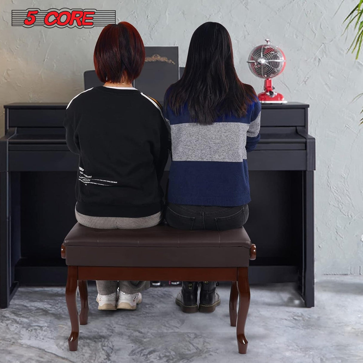 5 Core Piano Bench Wooden Height Adjustable Stool Heavy Duty Keyboard Seat with Storage BROWN