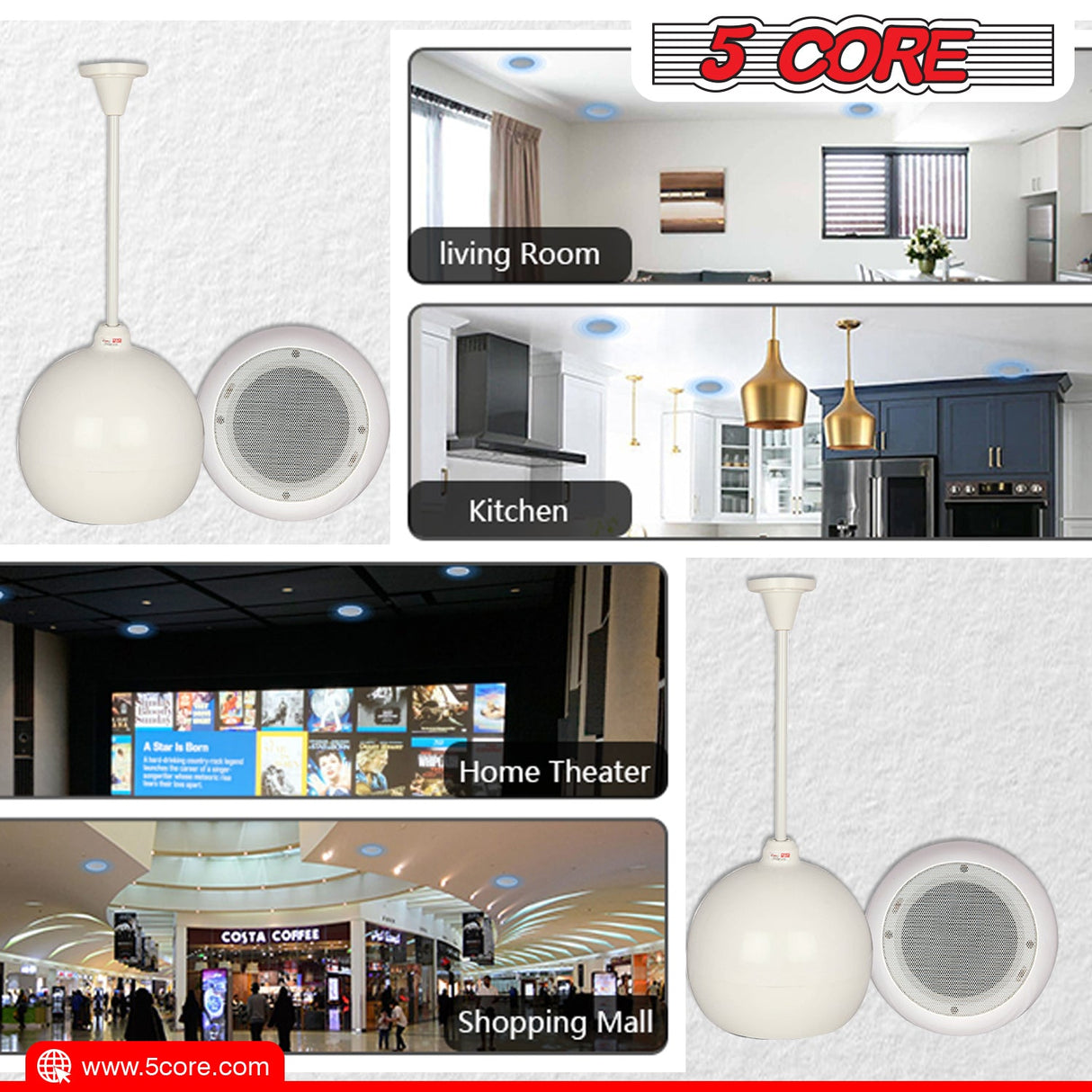 5Core Pendant Hanging Wall Speaker 15W Commercial Ceiling Mount speakers 8 Ohm Office Home Restaurant