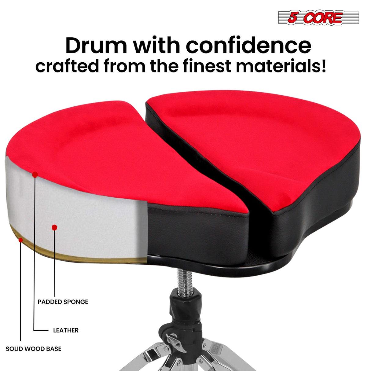 5Core Drum Throne Sponge Padded Guitar Stool Drummer Seat for Adults & Kids