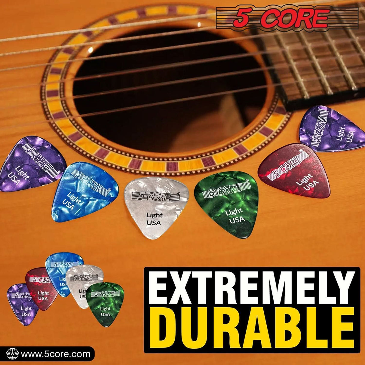 Green celluloid guitar picks 0.46mm light by 5Core for clarity
