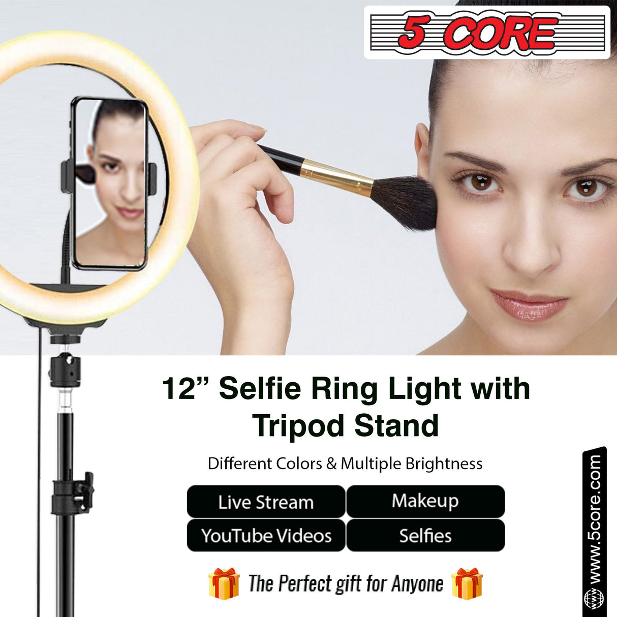 5 Core 12" Selfie LED Circle Light with 67" Adjustable Tripod Stand & Phone Holder