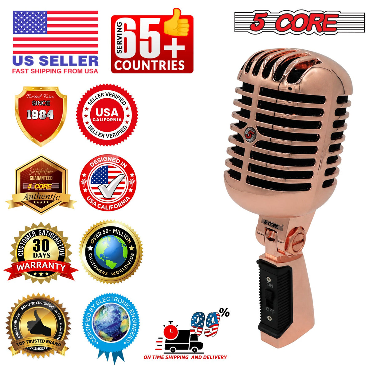 5 Core Retro Dynamic Vocal Iconic Microphone Vintage Style Classic Cardioid Unidirectional Mic