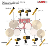 5 Core Drum Microphone Kit 9Pc All Metal Drummer Mics Tom/Snare & Cymbals Wired Instrument Drums Set