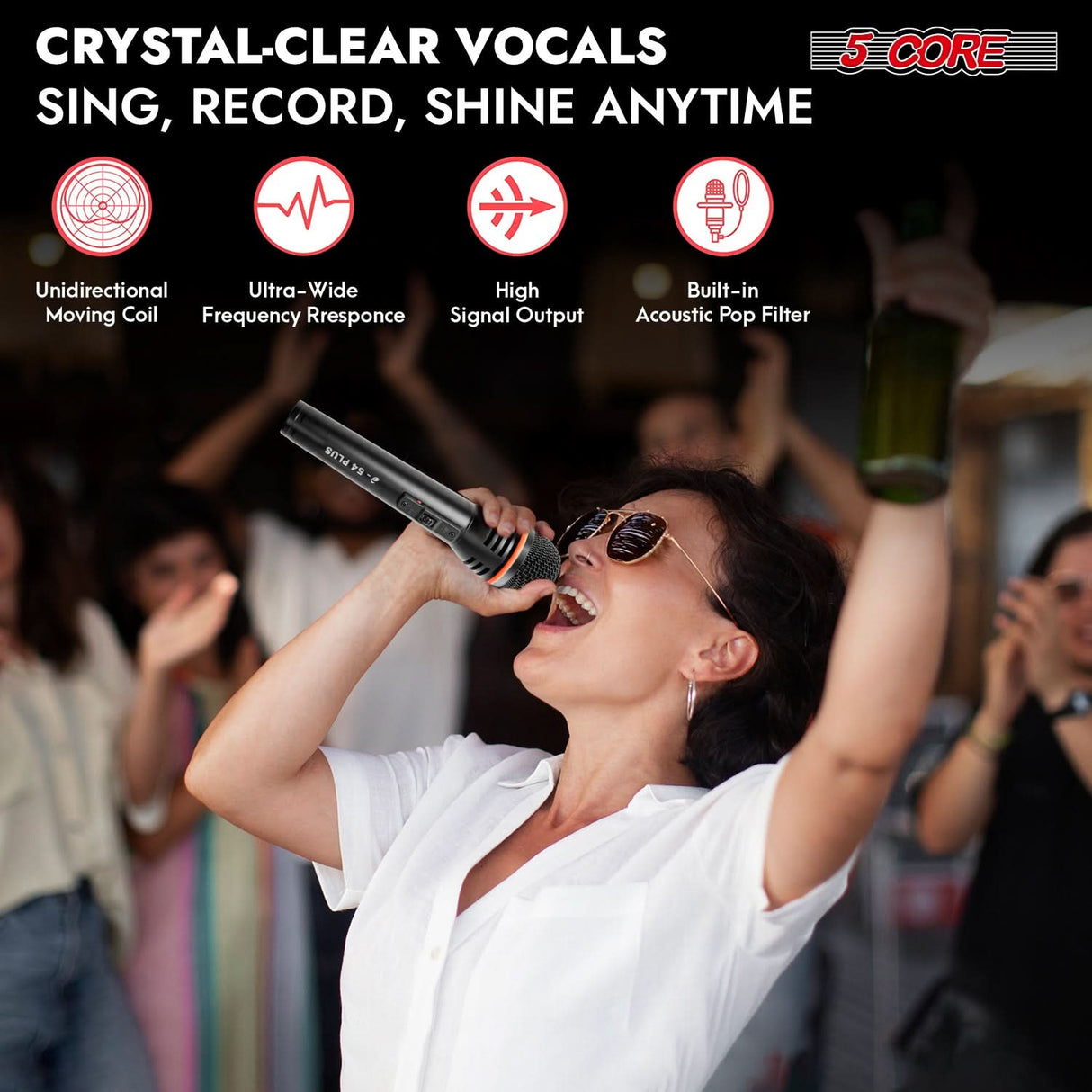 5 Core Microphone 2Pc Dynamic Vocal Handheld Mic Cardioid Singing Karaok Microfono  w On Off Switch