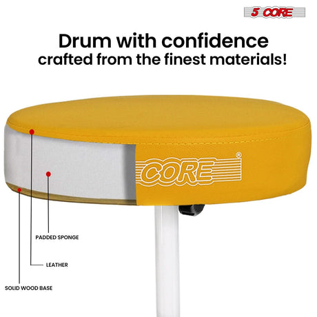 5 Core Drum Throne 3" Thick Padded Memory Foam Comfortable Drummer Stool 330Lb Capacity Adjustable