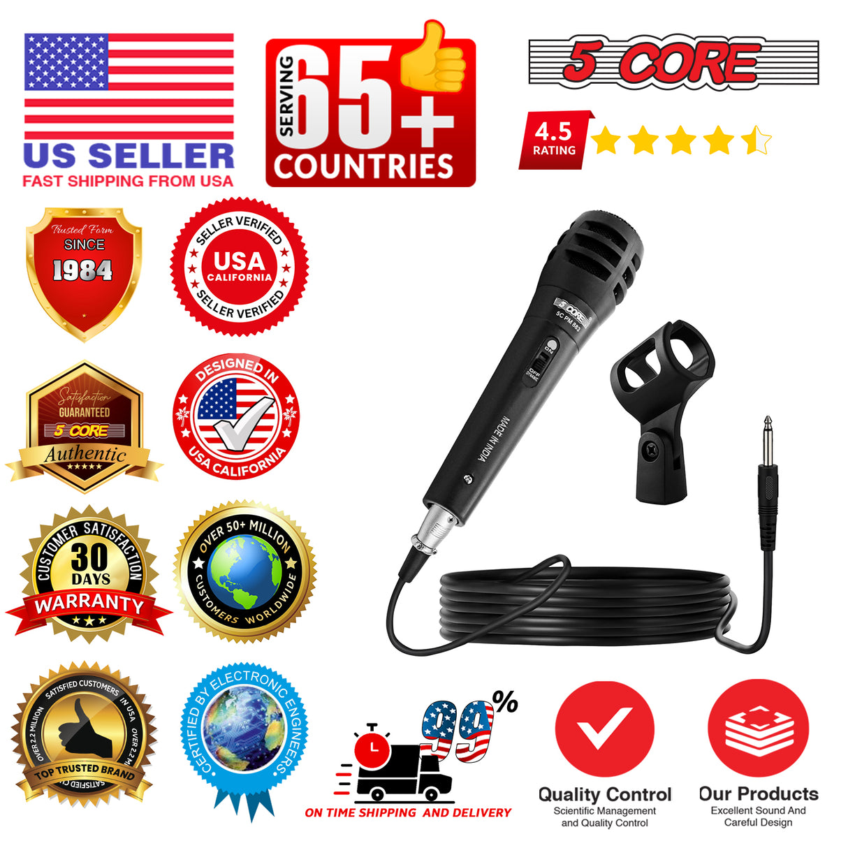 5Core XLR Microphone Dynamic Mic Karaoke Singing Studio Mics Handheld Microfono