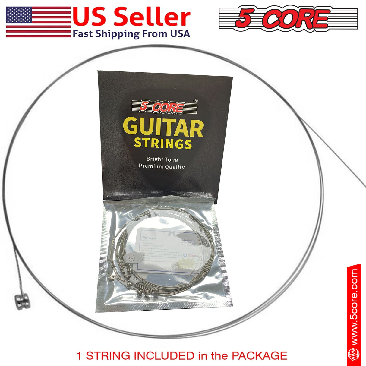 5Core Electric Guitar Strings Nickel 0.009-.042 Gauge w Bright Tone for 6 String Guitars