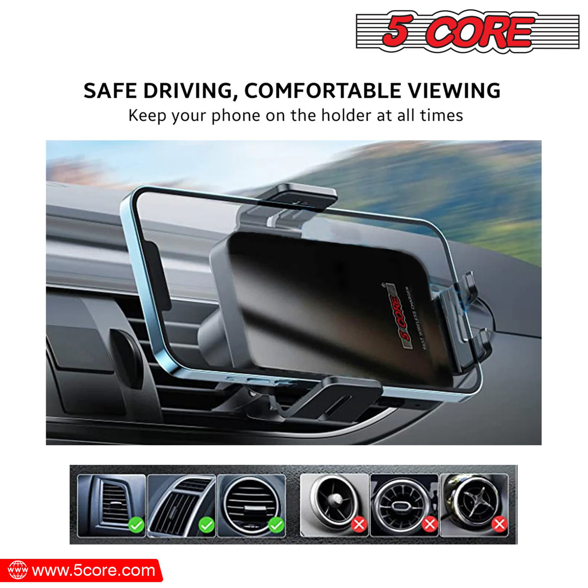 5 Core Magnetic Wireless Car Charger Mount, Stick on The Dashboard for MagSafe iPhone & Android
