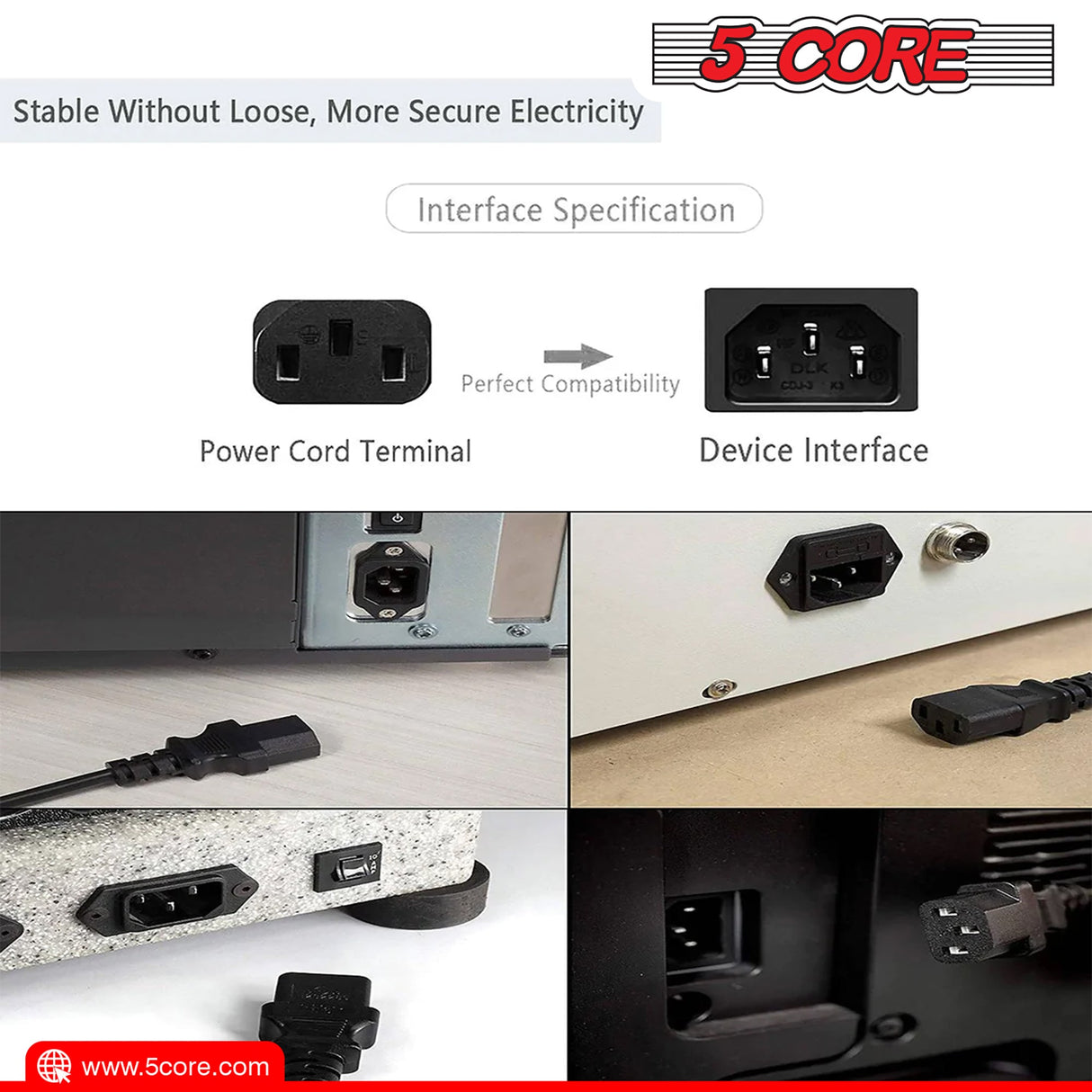 5Core AC Power Extension Cord 10Ft 3 Prong Adapter 16AWG/2C 125V 13A US Male to Female
