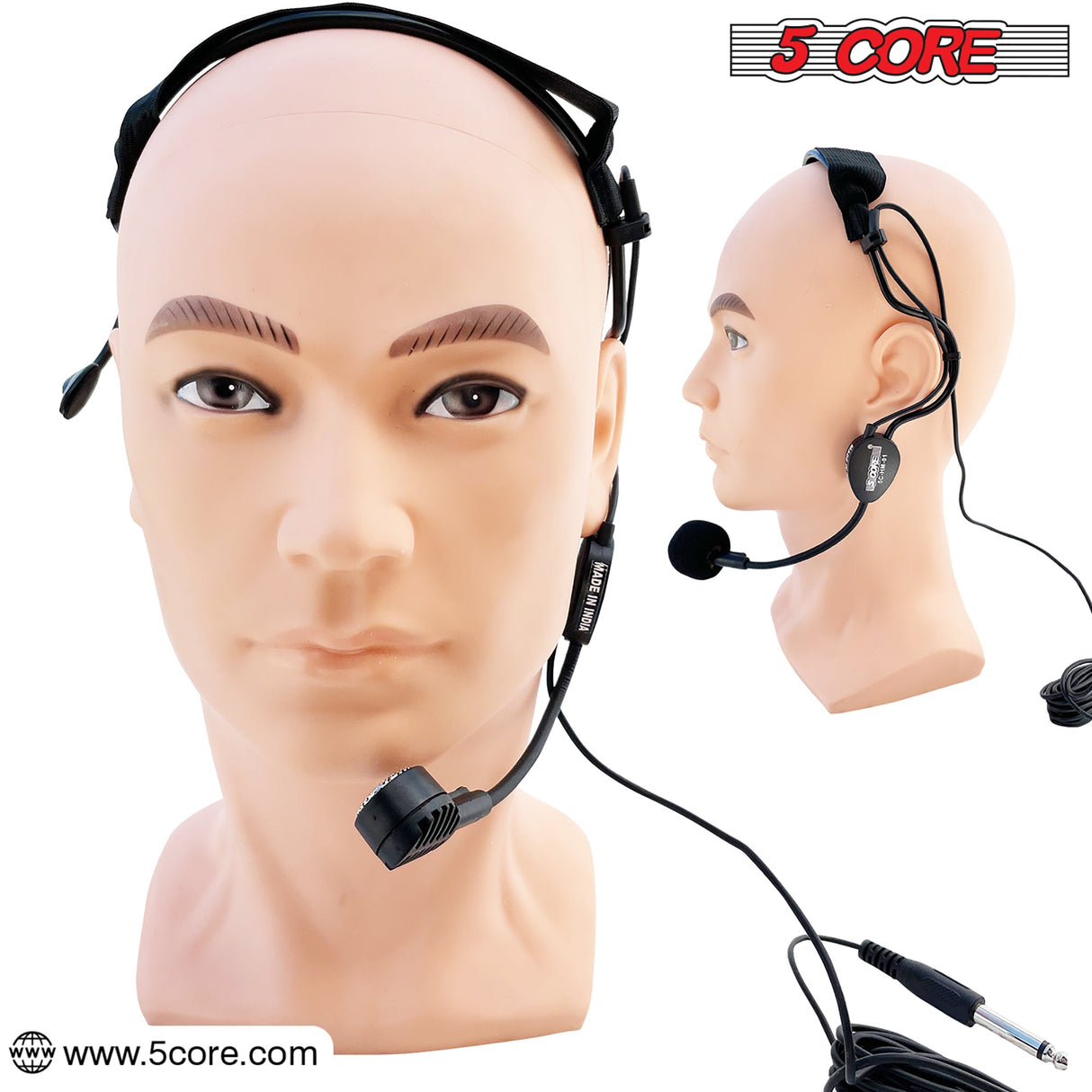 5 Core Headset Microphone Professional Flexible Boom Wired Hands Free Mic 1/4" Connector Jack