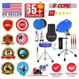 5Core Drum Throne Adjustable Guitar Stool Padded Seat + Drum Practice Pad Snare Drumming Stand
