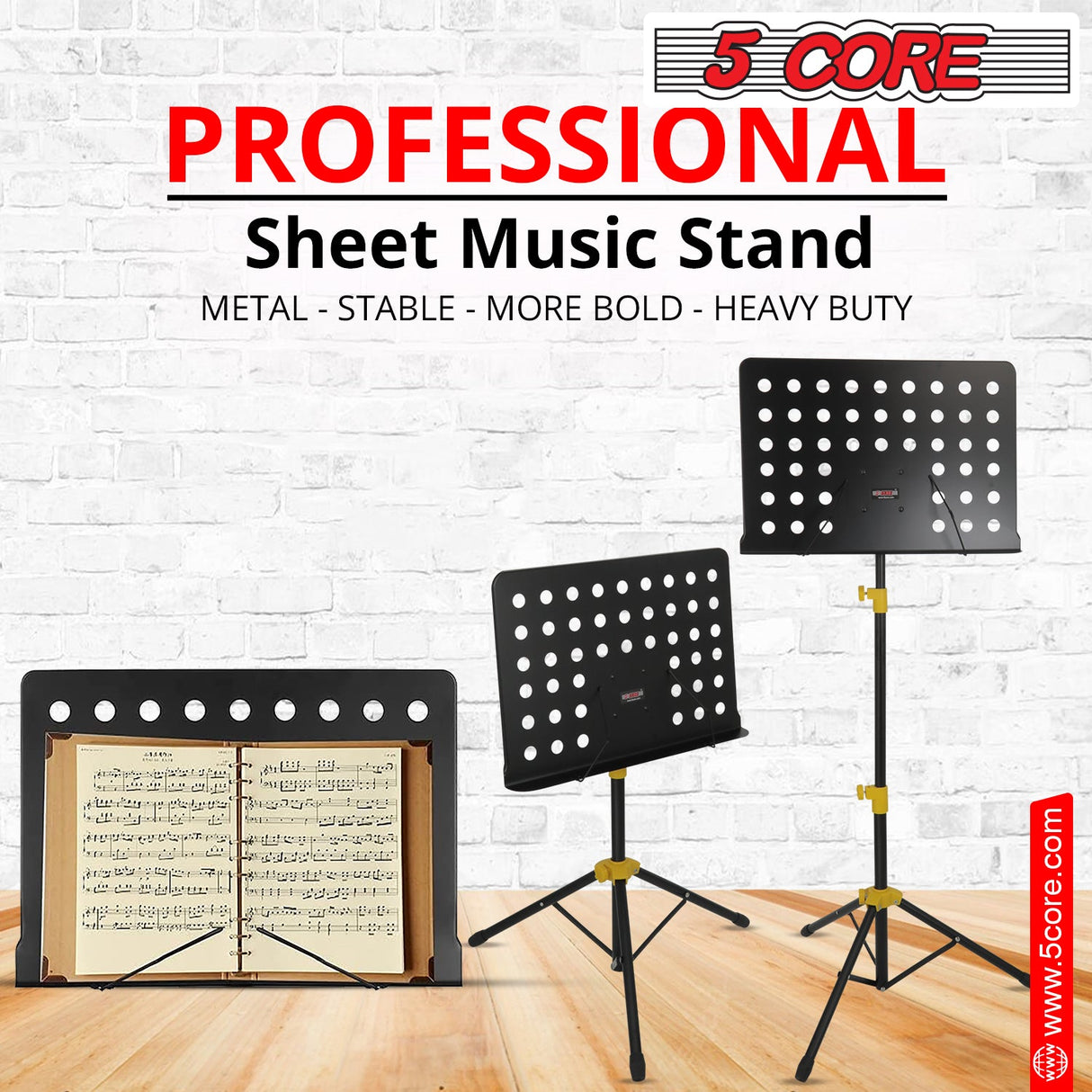 5Core Music Stand For Sheet Music Portable Tripod Adjustable Folding Note Holder Yellow