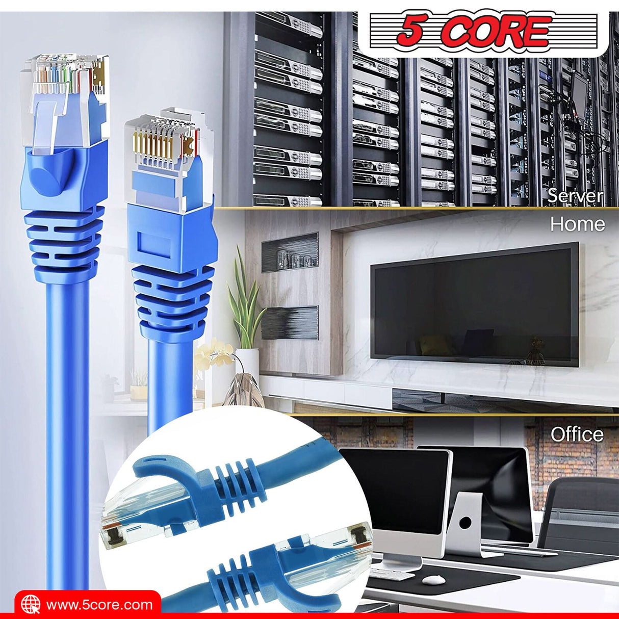 5Core Cat 6 Ethernet Cable Long Computer Internet Cables WiFi RJ45 Cord for Gaming