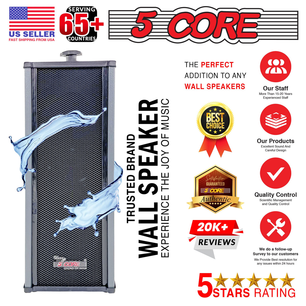 5Core Outdoor Speakers Stereo In Wall 100W Peak Passive Home Audio System