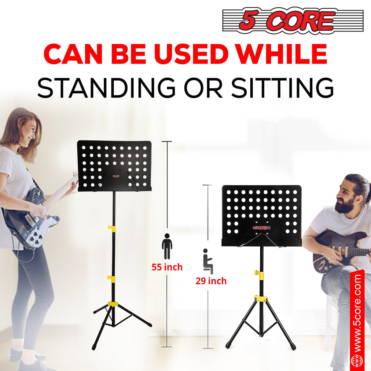 5Core Music Stand For Sheet Music Portable Tripod Adjustable Folding Note Holder Yellow