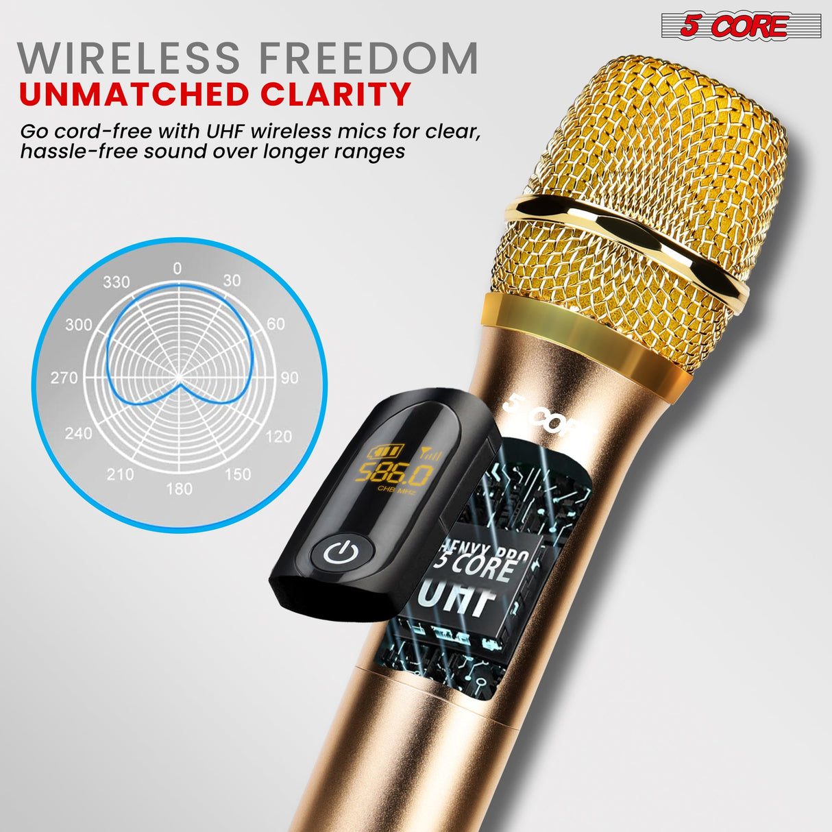5Core Wireless Microphone Pair UHF Handheld Microfonos Inalambricos Cordless Mic GOLD