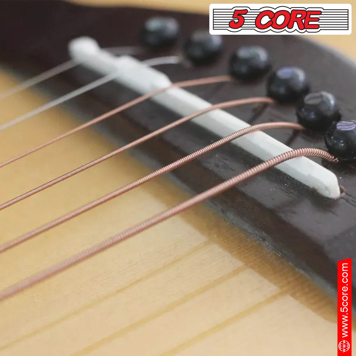 5 Core Acoustic Guitar 6 String Set Light Gauge Steel Carbon Core Bright Powerful Tone Heavy Duty