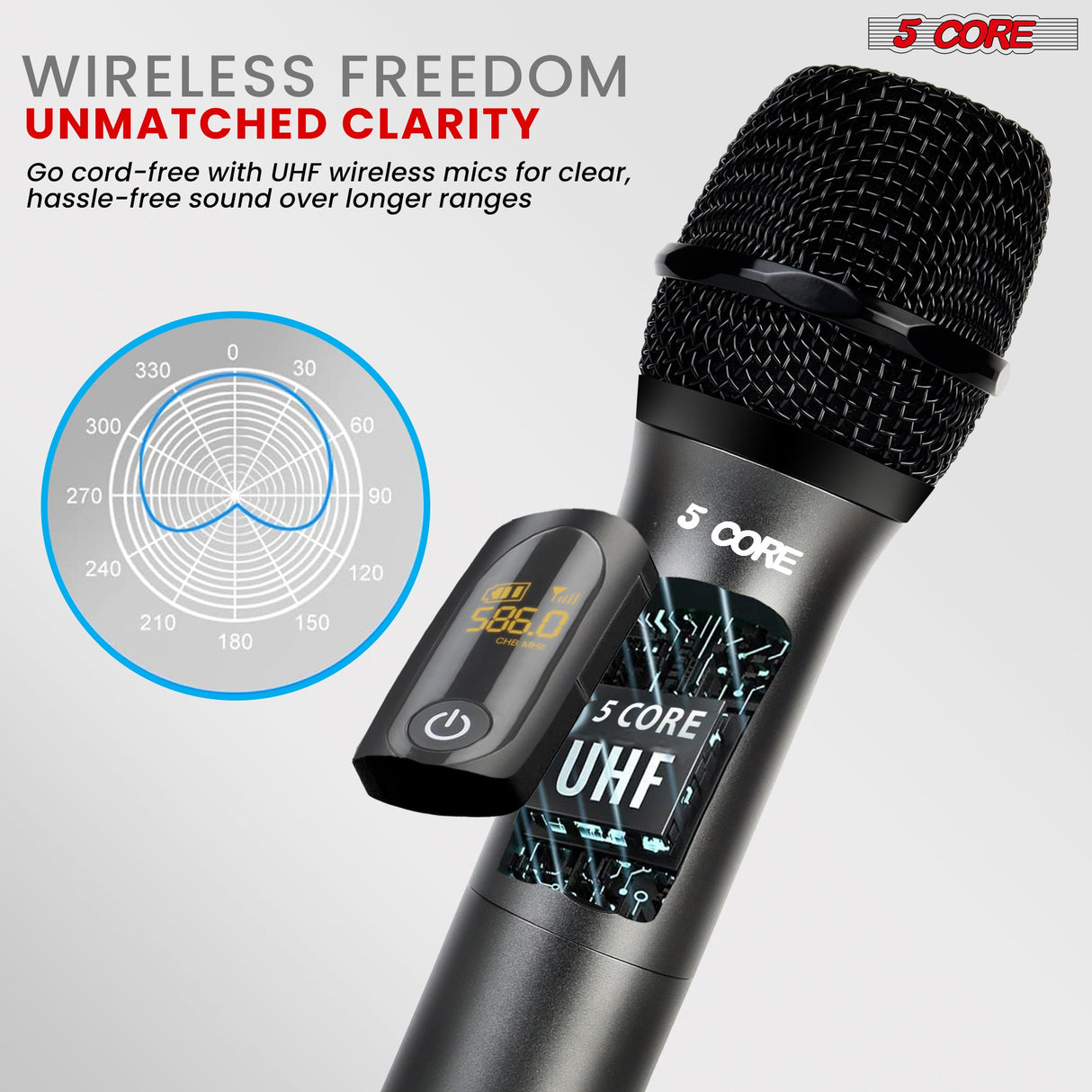 5Core Wireless Microphone Pair UHF Handheld Microfonos Inalambricos Cordless Mic RED + GRAY