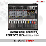 5 Core Audio Mixer 8 Channel DJ Soundboard USB Interface Bluetooth Mixing Console w 99 DSP Effect