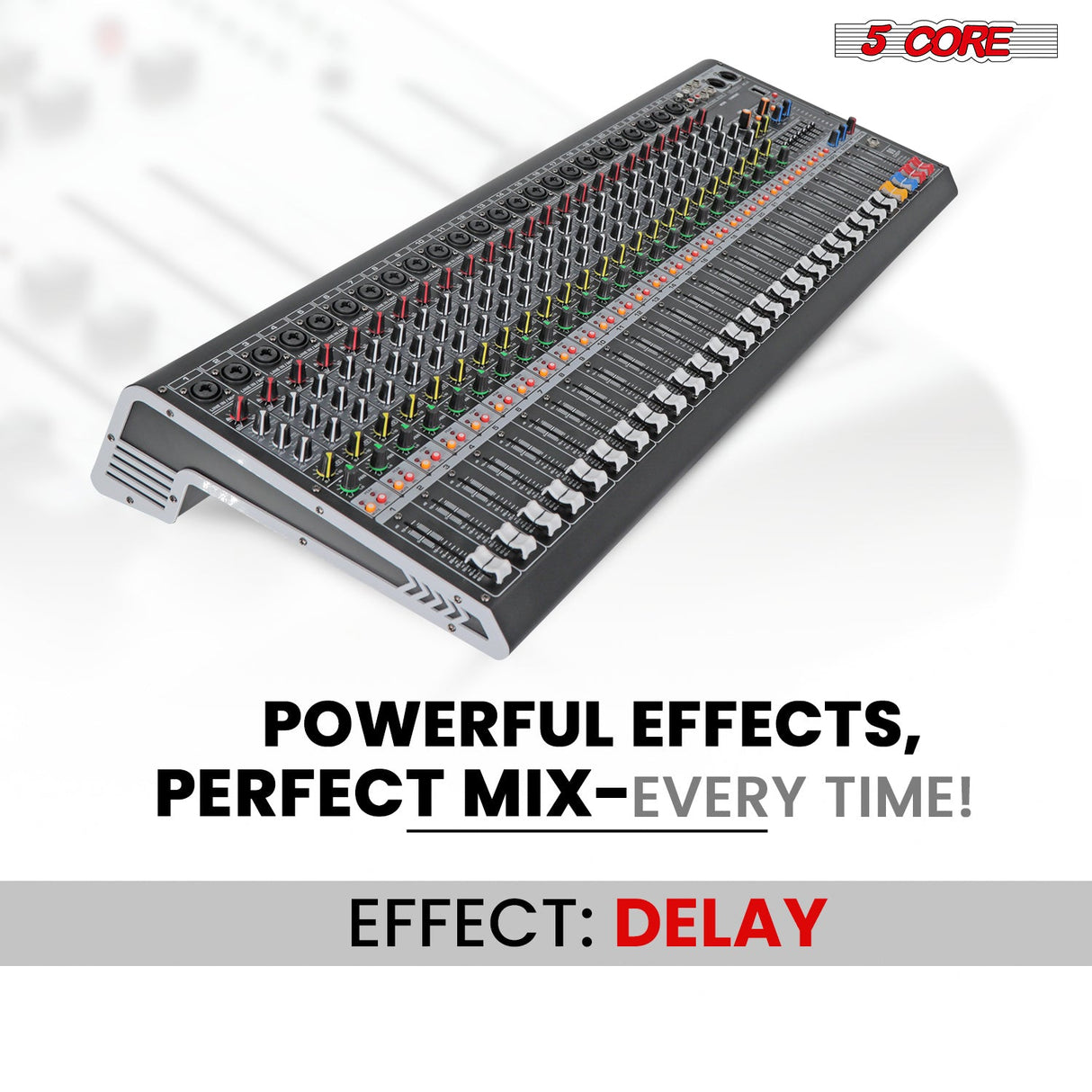 5 Core Audio Mixer 24 Channel DJ Sound Board w Bluetooth USB PC Recording PA Analog Mixing Interface