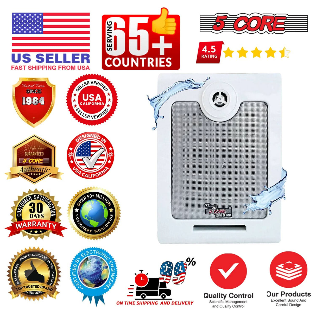 5Core Outdoor Speakers Stereo In Wall 500W Peak Passive Home Audio System