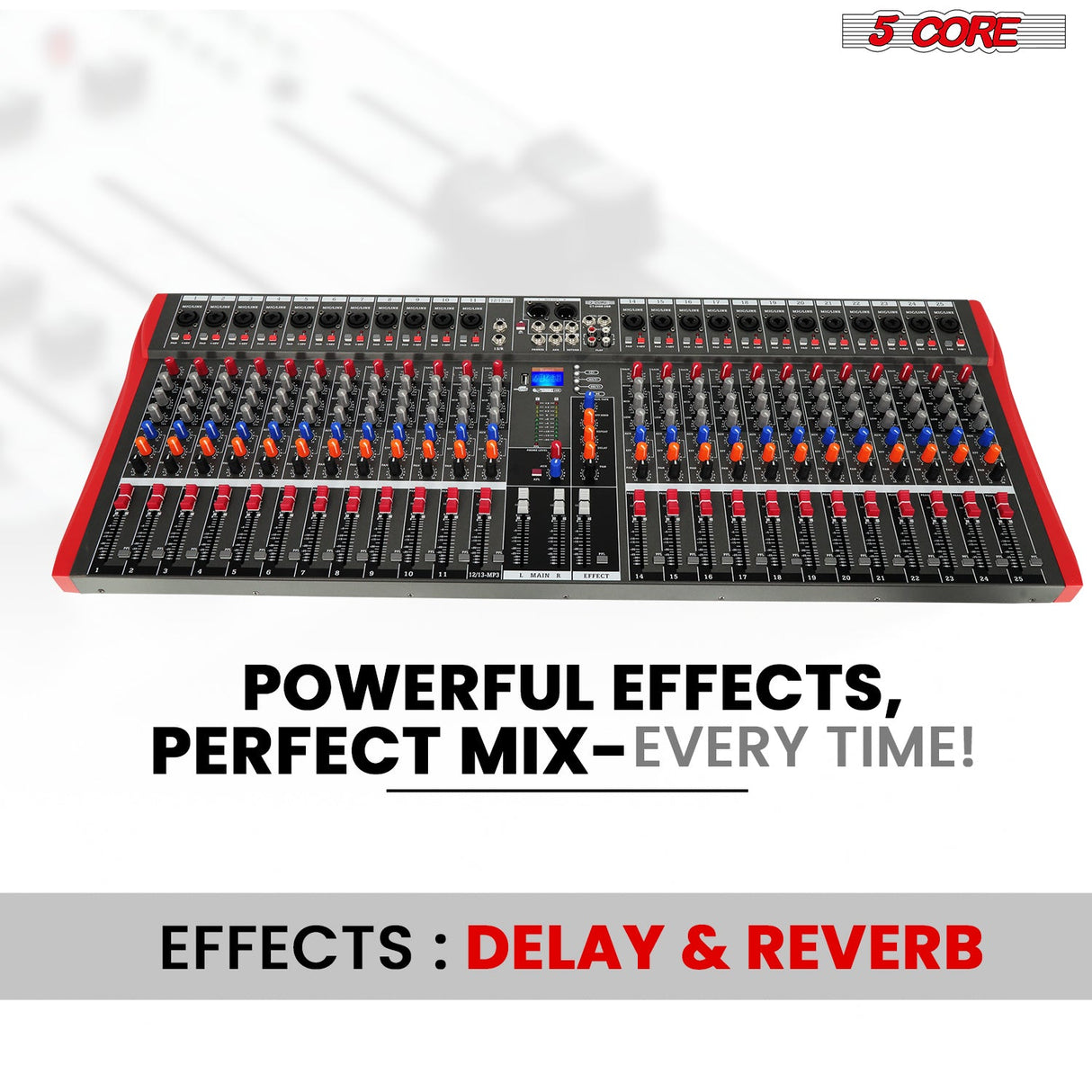 5Core Audio Mixer 24 Channel DJ Mixing Board Bluetooth USB Analog Professional Mezclador De Audio