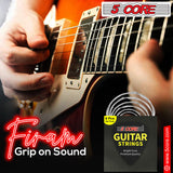 5Core Acoustic Guitar Strings 0.010-0.048 Steel Gauge Heavy Duty w Bright Tone For 6 String Guitars