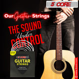 5Core Acoustic Guitar Strings 0.010-0.048 Steel Gauge Heavy Duty w Bright Tone For 6 String Guitars