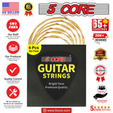 5Core Acoustic Guitar Strings 0.010-0.047 Steel Gauge Heavy Duty w Bright Tone For 6 String Guitars
