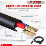 5Core AC Power Extension Cord 16AWG thick cable insulation view