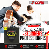 5Core Acoustic Guitar Strings 0.010-0.048 Steel Gauge Heavy Duty w Bright Tone For 6 String Guitars