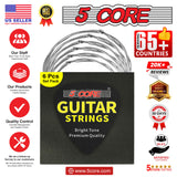 5Core Electric Guitar Strings Nickel 0.009-.042 Gauge w Bright Tone for 6 String Guitars