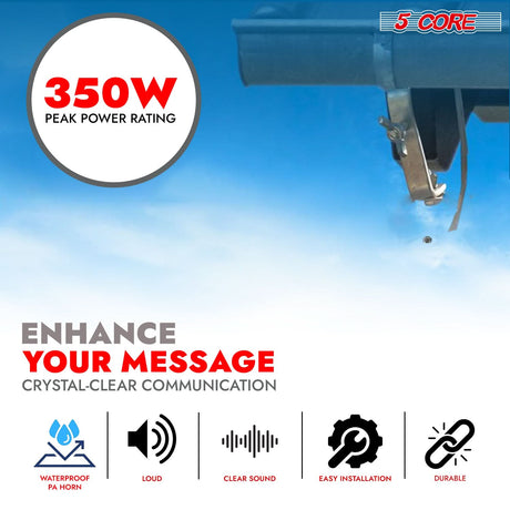 5 Core PA Speaker 12" 35W Bull Horn Loud Audio Indoor Outdoor Speakers System 8Ohm Reflex Megaphone