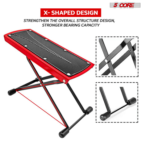 5Core Guitar Foot Stool Height Adjustable Folding Leg Rest Classical Footrest