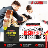 5 Core Acoustic Guitar 6 String Set Light Gauge Steel Carbon Core Bright Powerful Tone Heavy Duty