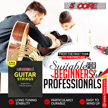 5 Core Acoustic Guitar 6 String Set Light Gauge Steel Carbon Core Bright Powerful Tone Heavy Duty