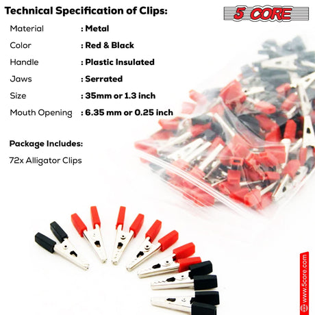 Insulated 5Core gator clips with strong grip for testing and DIY projects