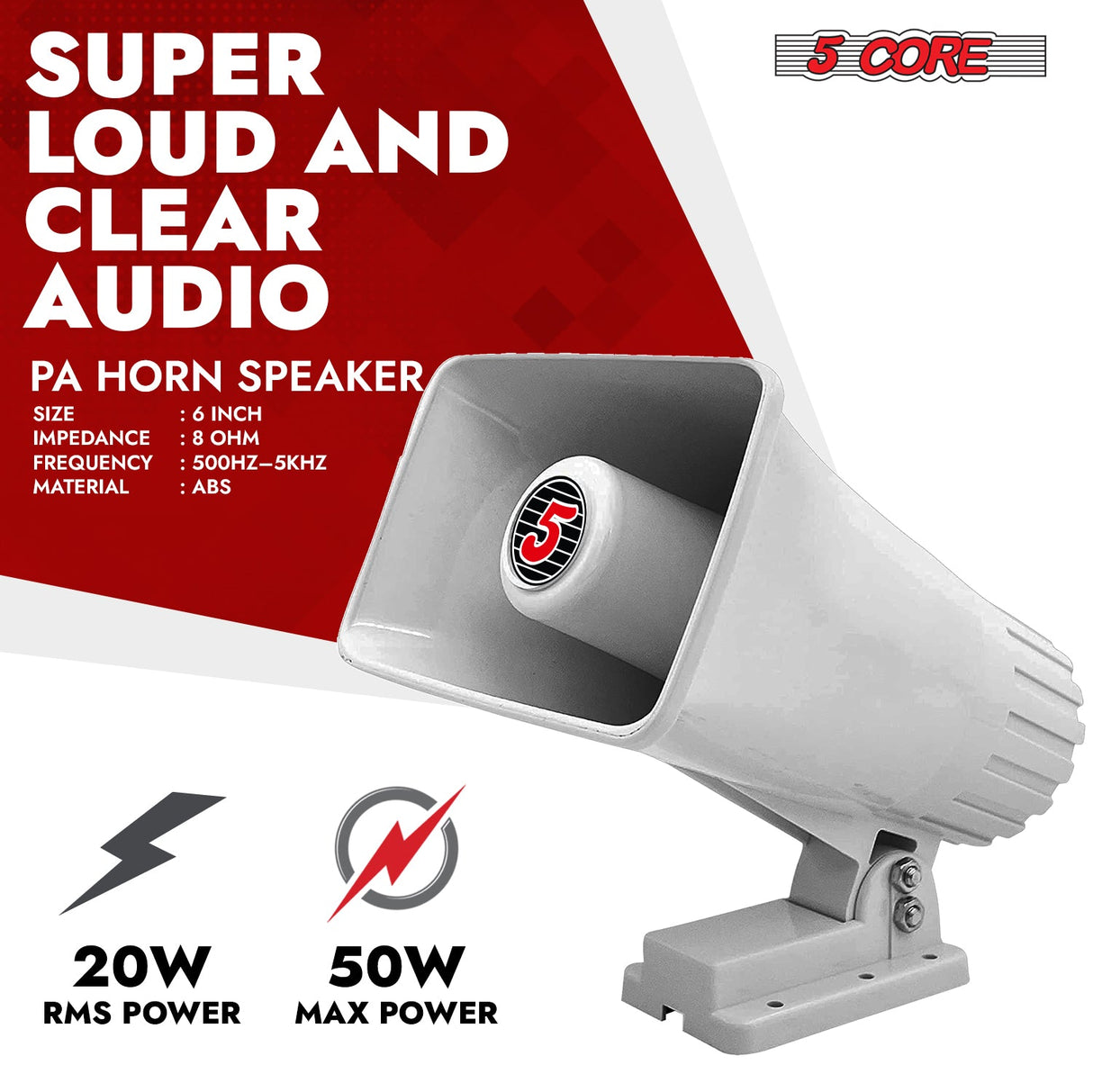 5Core Indoor Outdoor PA Horn Speaker 6 x 4 Inch Loud PA System 8Ohm 50W Loud Siren