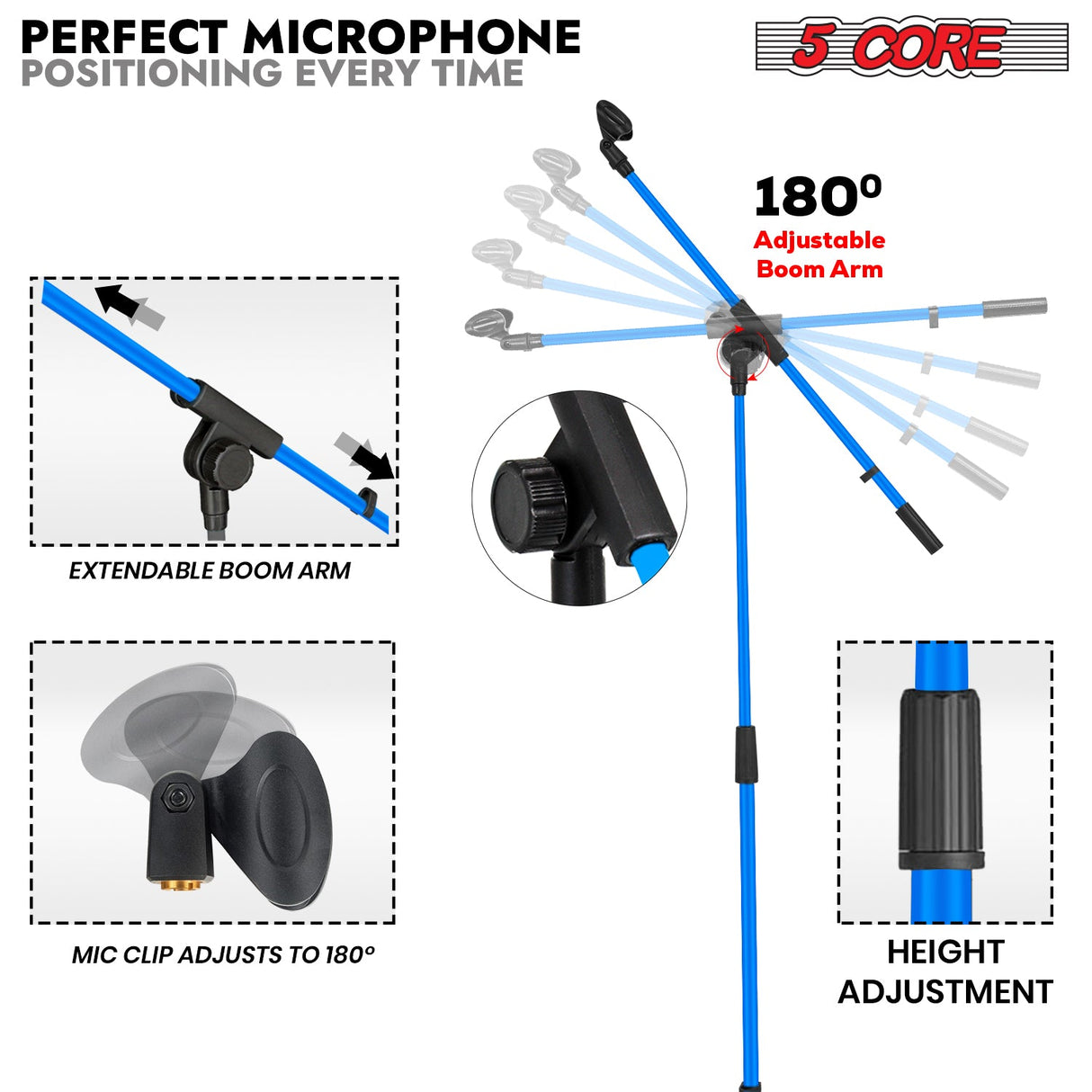 5Core Tripod Mic Stand Adjustable Holder Floor Microphone Boom Arm