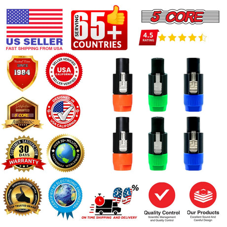 5 Core Speakon Adapter 6 Pack High Quality Audio Jack Male Audio Pin Speaker Adapter Connector