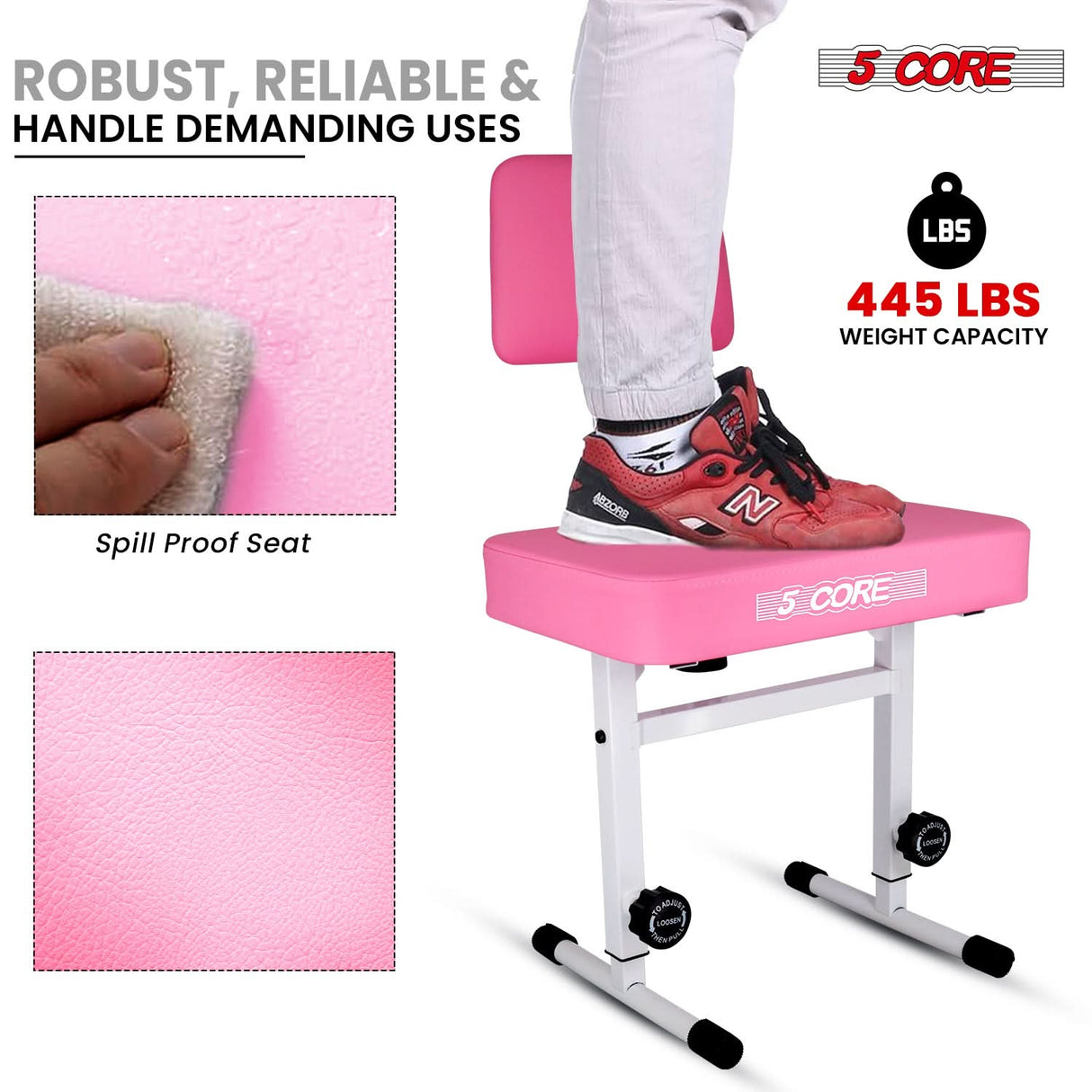 5 Core Piano Bench 3" Padded Cushioned Stool w Backrest Heavy Duty Musician Chair Height Adjustable