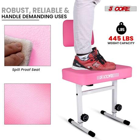 5 Core Piano Bench 3" Padded Cushioned Stool w Backrest Heavy Duty Musician Chair Height Adjustable