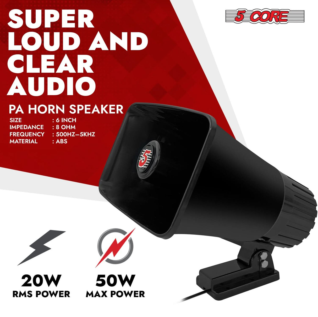 5 Core PA Speaker 6 x 4" 50W Bull Horn Loud Audio Outdoor Speakers System 8Ohm ReflexÂ Megaphone