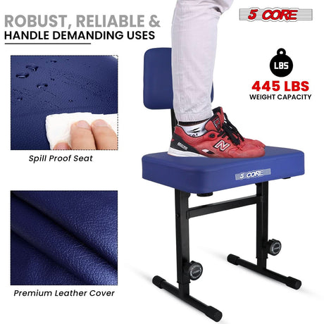 5 Core Piano Bench 3" Padded Cushioned Stool w Backrest Heavy Duty Musician Chair Height Adjustable