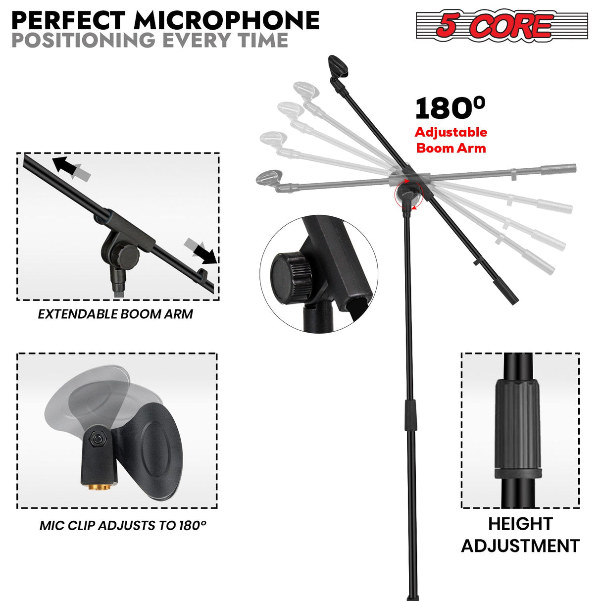5Core Tripod Mic Stand Adjustable Holder Floor Microphone Boom Arm