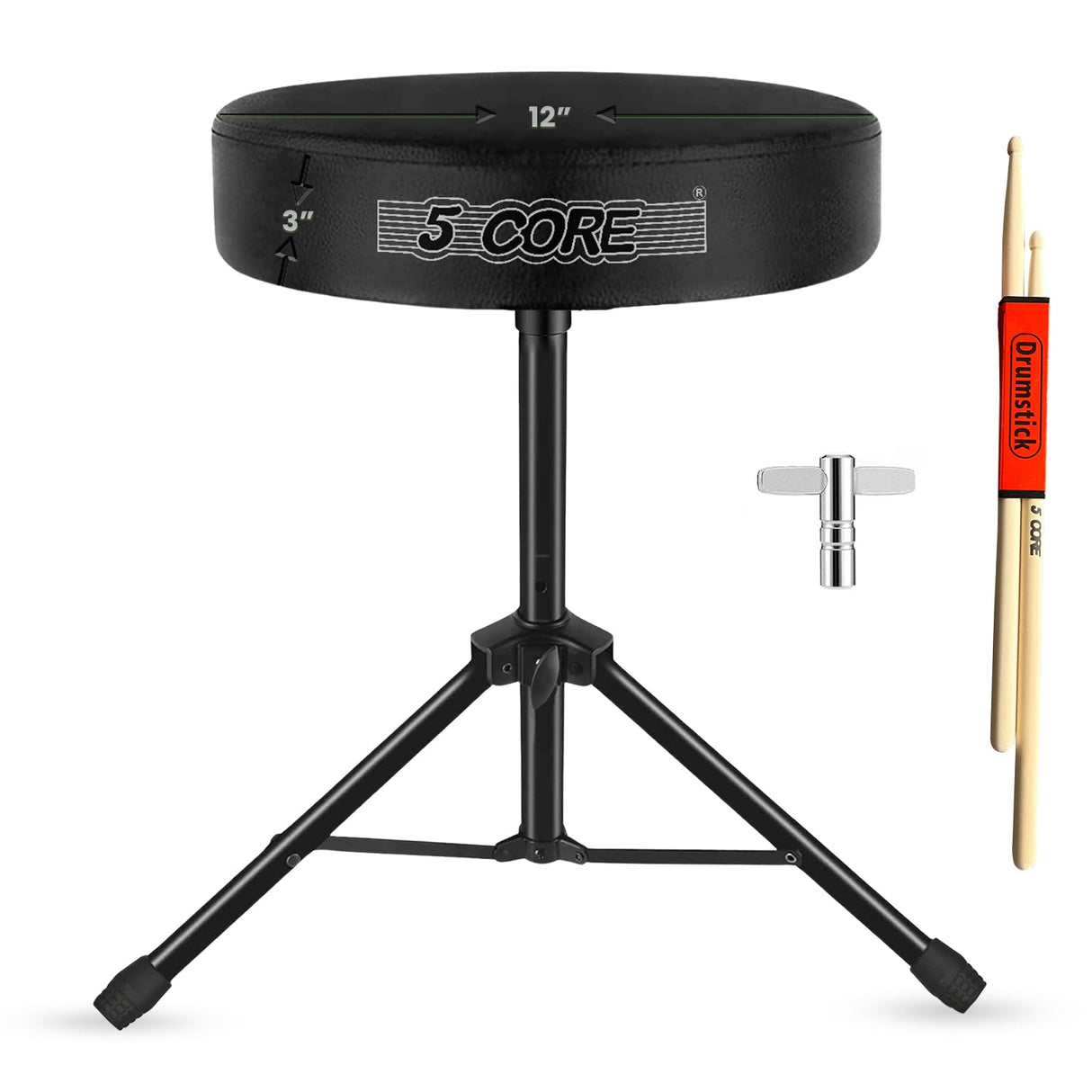 5 Core Drum Throne 3" Thick Padded Memory Foam Comfortable Drummer Stool 330Lb Capacity Adjustable