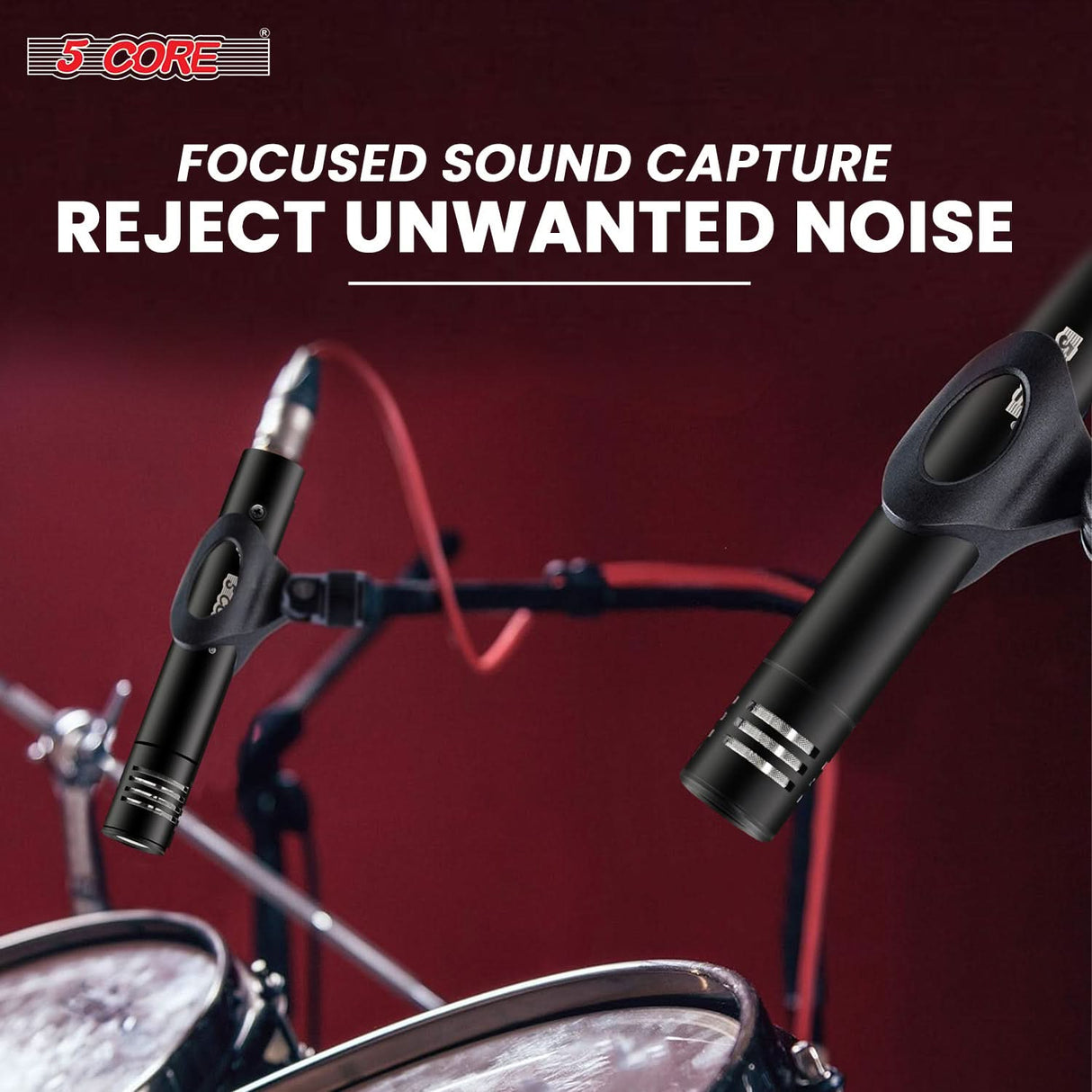 5Core Instrument Microphone Professional XLR Cardioid Pencil Stick Condenser Mic Black